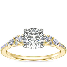 Petite Marquise and Round Diamond Engagement Ring in 14k Yellow Gold